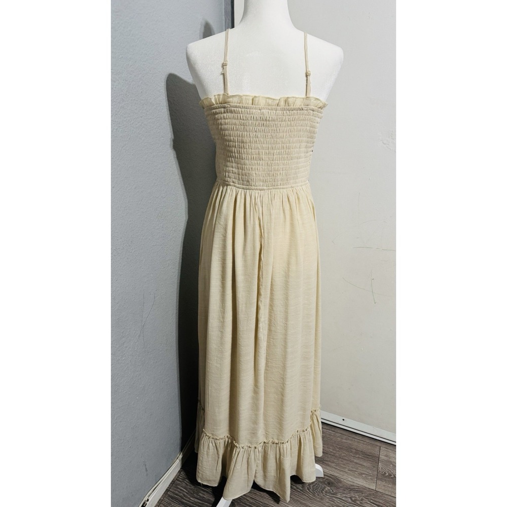 Cottagecore Sincerely Jules Cream Smocked Peasant Maxi Bohemian Tiered‎ Dress M - Picture 8 of 15